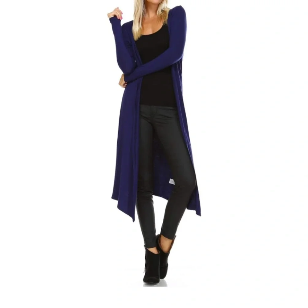 Isaac Liev Boho Cardigan, Extra Long, Royal Blue, Size L - Picture 2 of 10